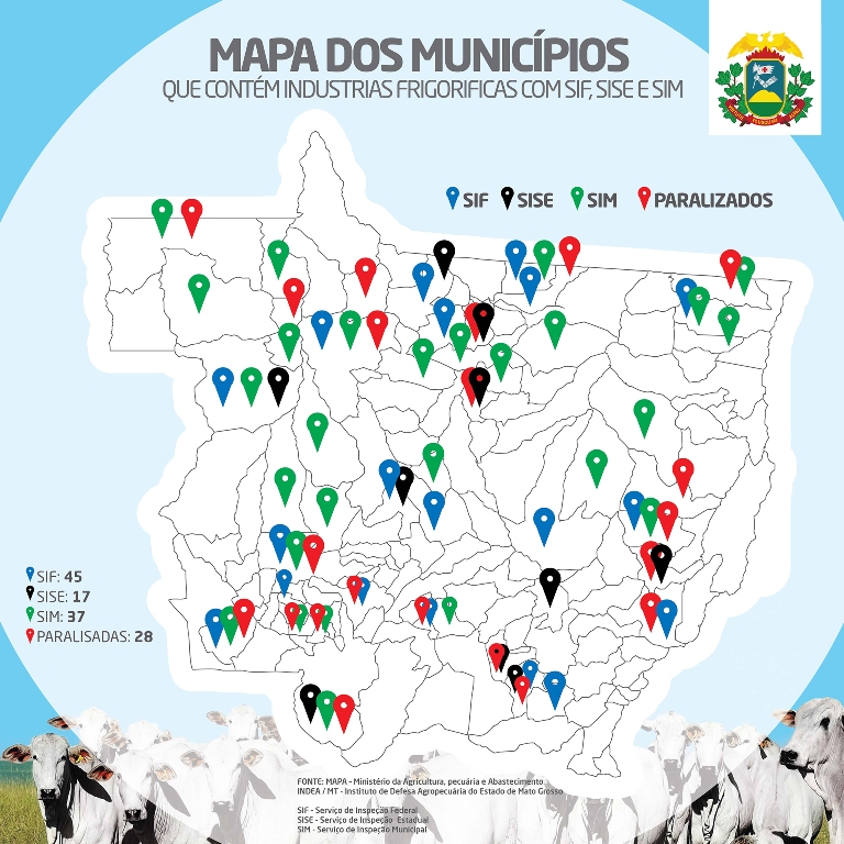 Mapa Munic&Atilde;&shy;pios com frigor&Atilde;&shy;ficos e unidades fechadas