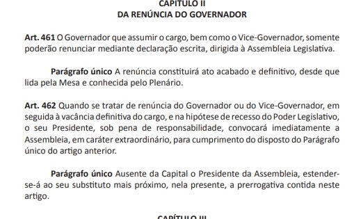renuncia regimento interno da assembleia