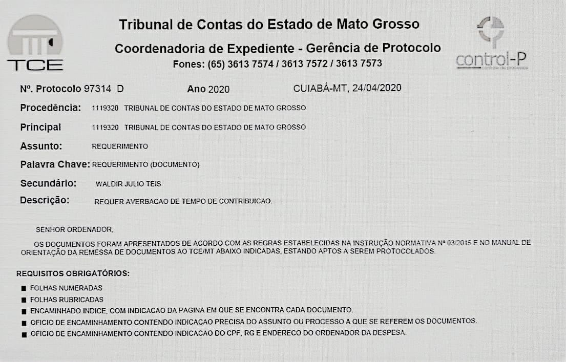Requerimento do TCE -- Waldir Teis - pedido de aposentadoria