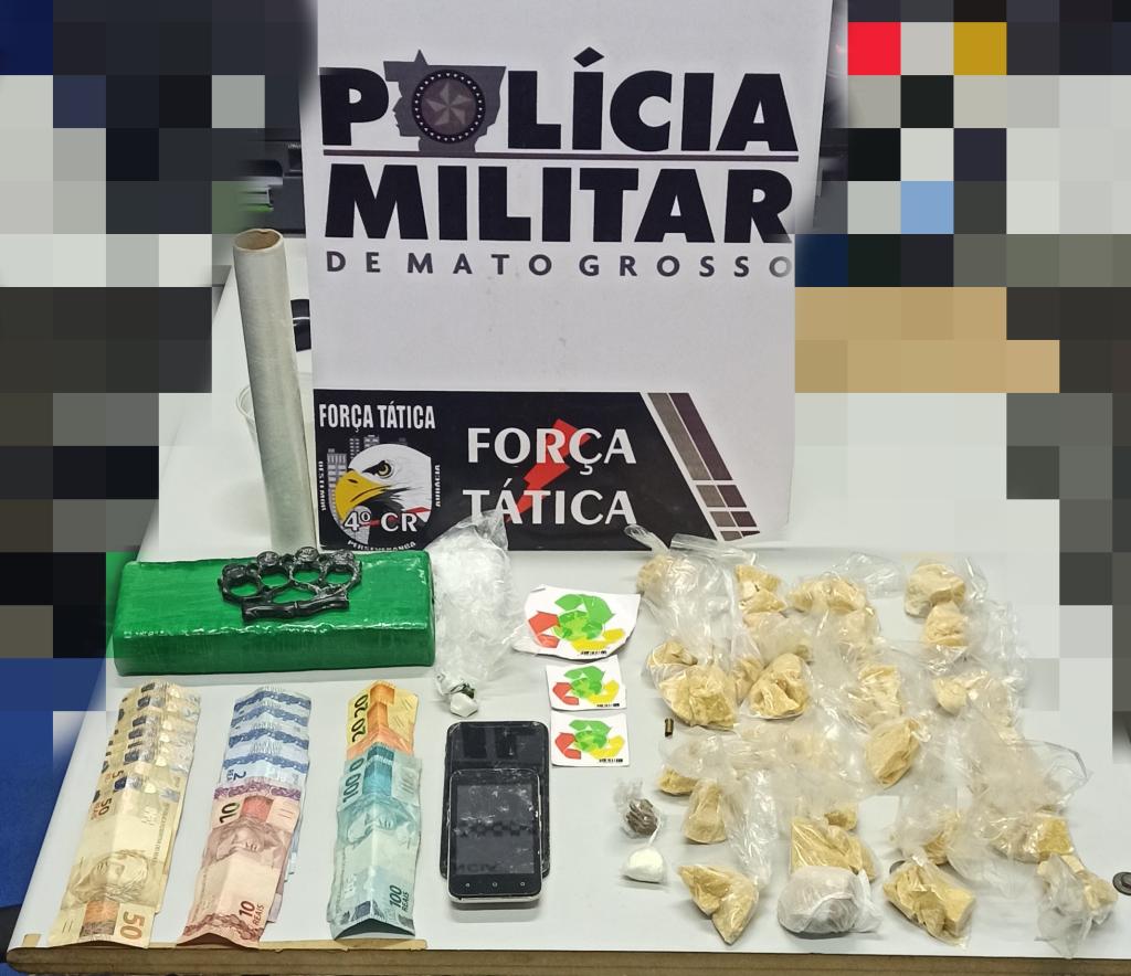 Arma e drogas apreendidas pela For&ccedil;a T&aacute;tica em Rondon&oacute;polis