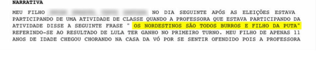 Professora afastada ofensa nordestinos