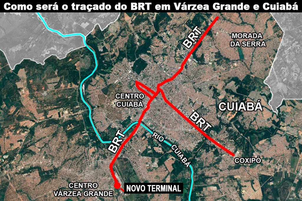 Mapa - Tra�ado do BRT em Cuiab� e V�rzea Grande