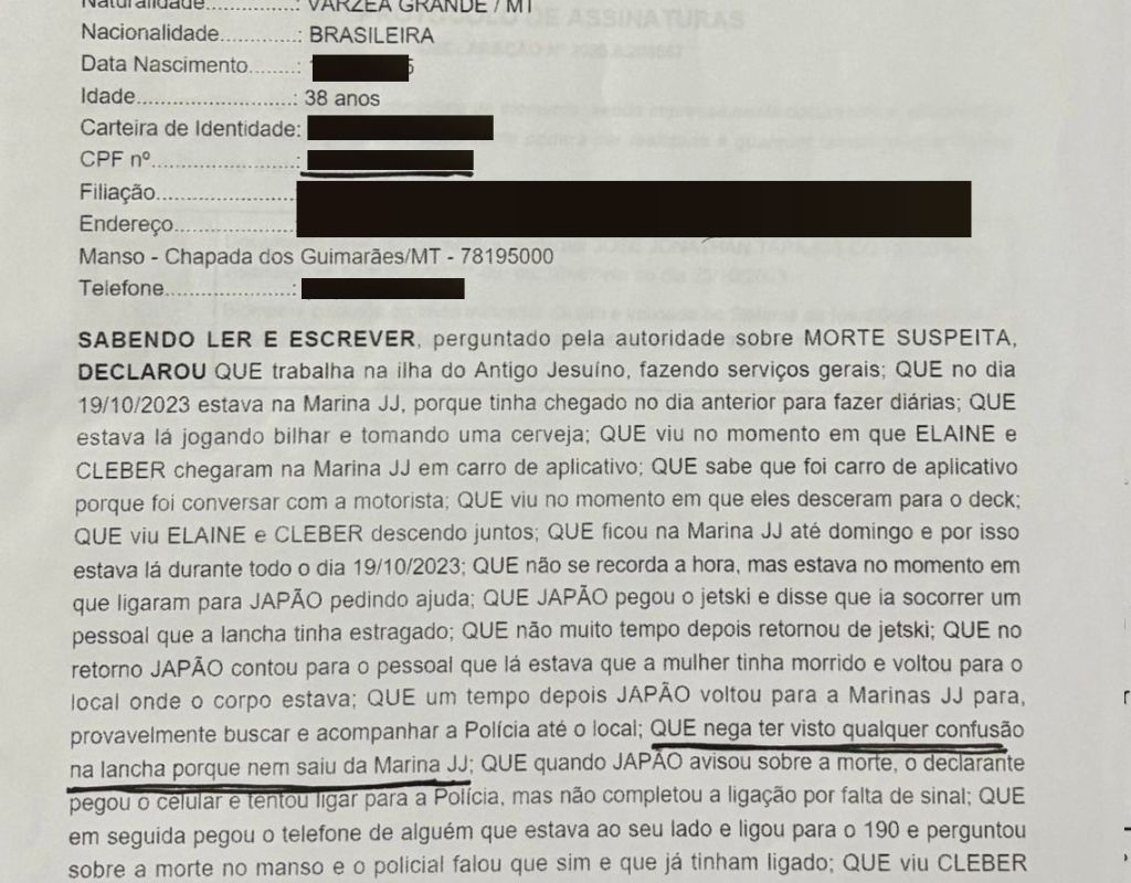 Depoimento contradit&iuml;&iquest;&frac12;rio de testemunha do caso Elaine Stelatto