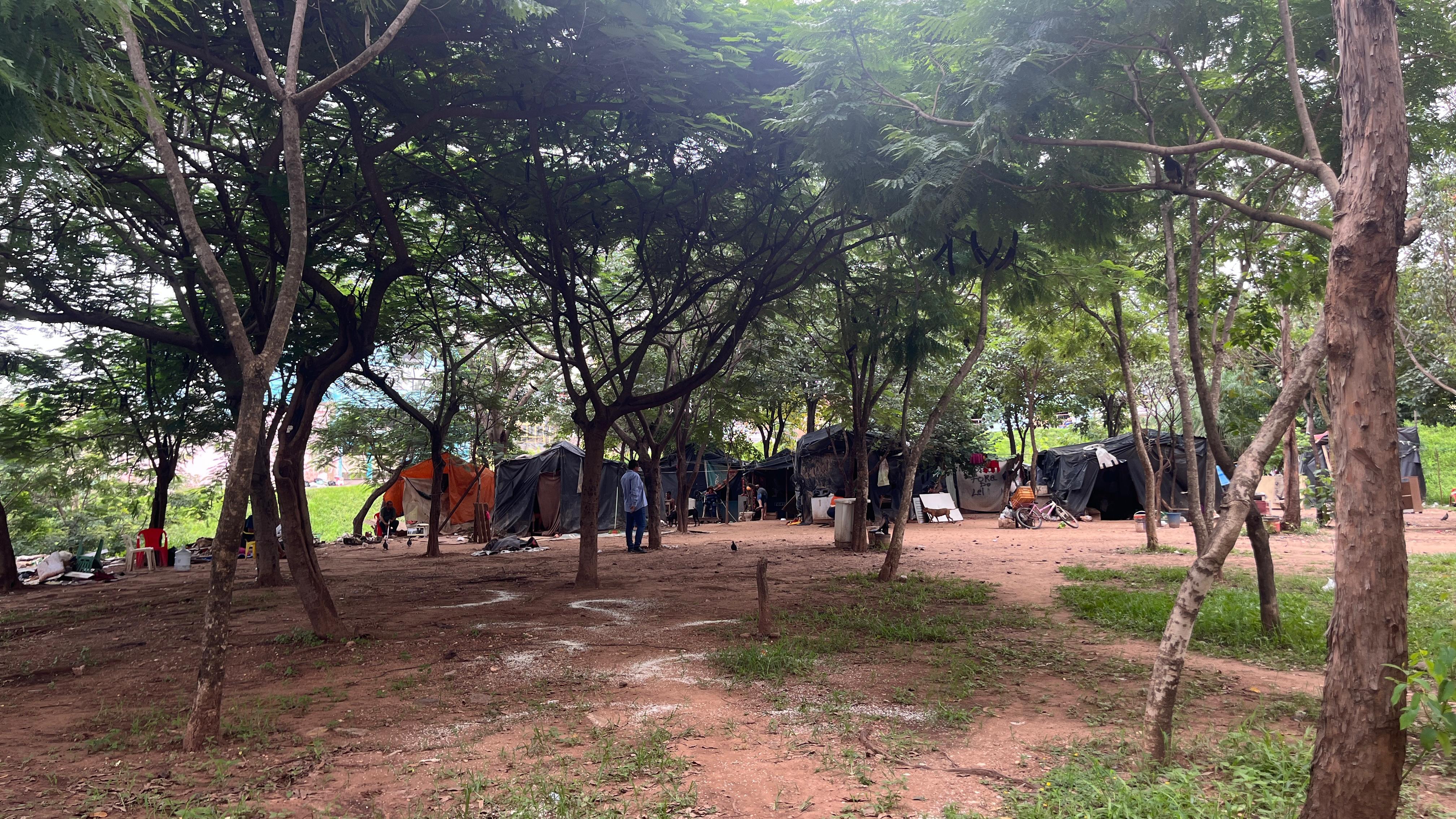 canteiro da rodovi�ria com moradores de rua