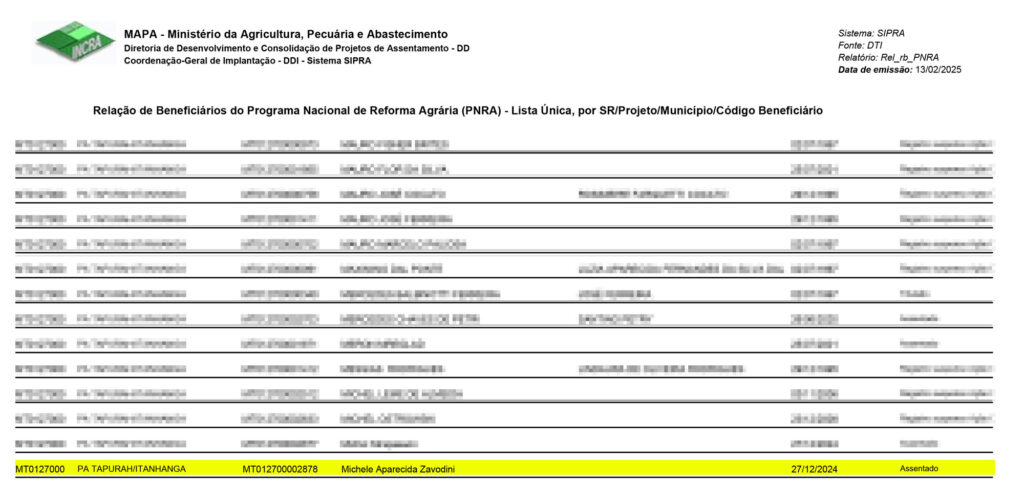 Michelle reforma agr&aacute;ria doc