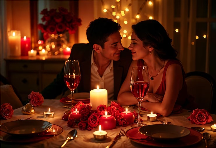 Casal durante um jantar