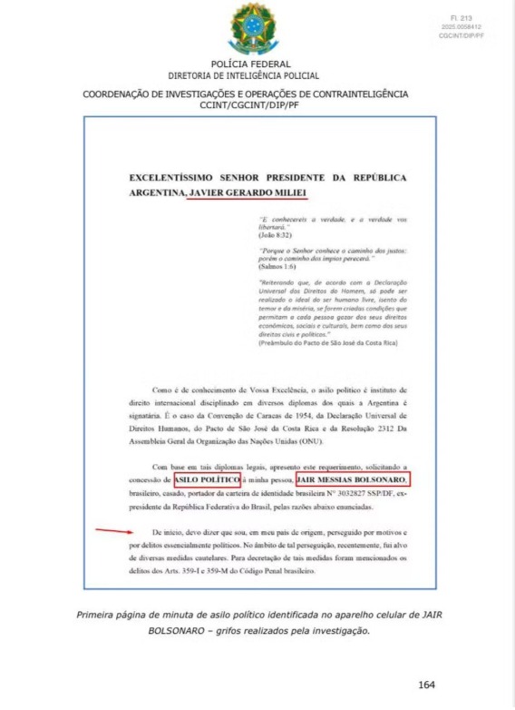 PF encontra carta de Bolsonaro com pedido de asilo pol�tico a Milei