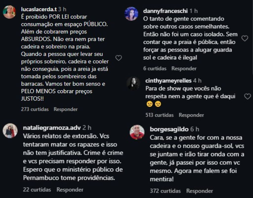 Coment�rios, publica��o, barraqueiros, pronunciamento, porto de galinhas