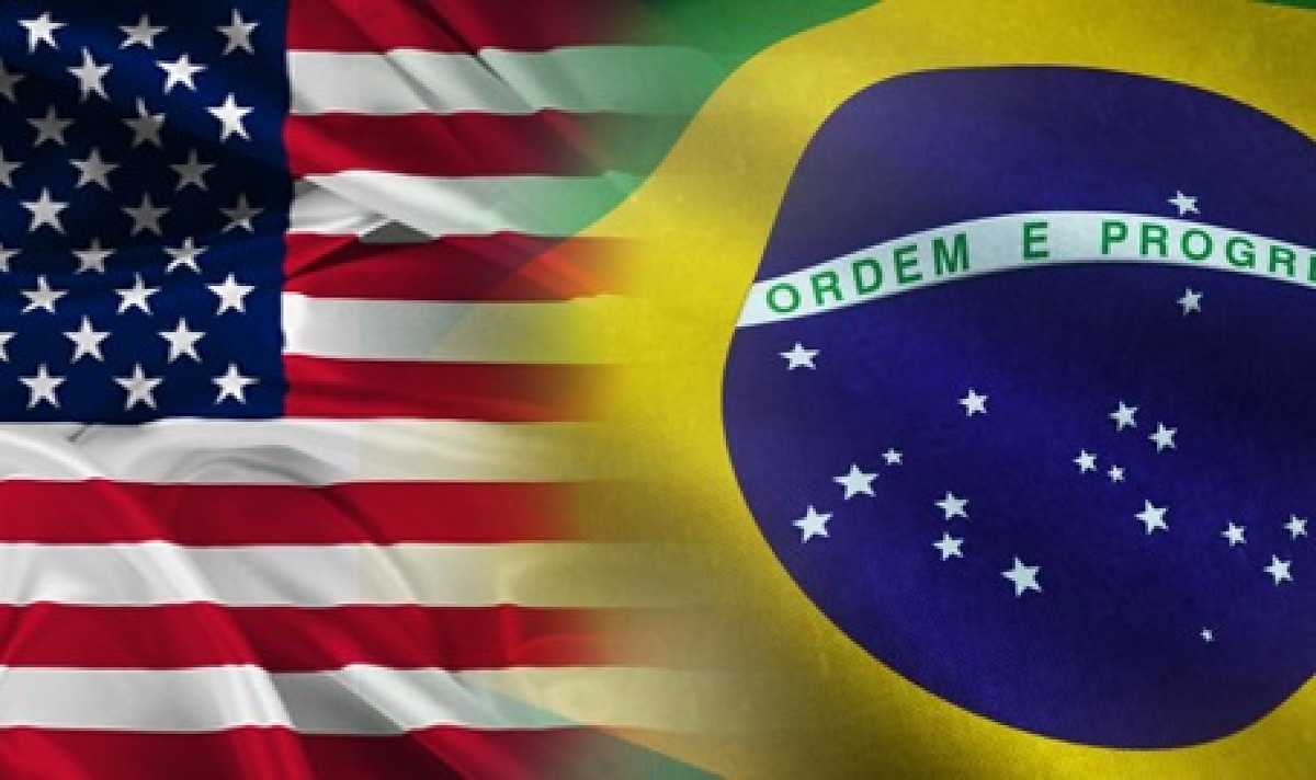 Bandeira do Brasil e dos EUA negociação tarifaço