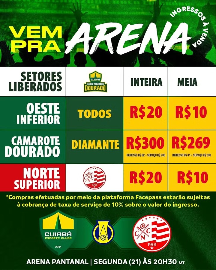 Ingressos para Cuiabá e Náutico