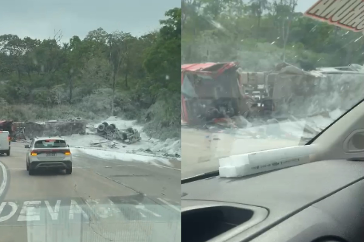 Colisão entre carretas interdita BR-364 na Serra de São Vicente, em Cuiabá
