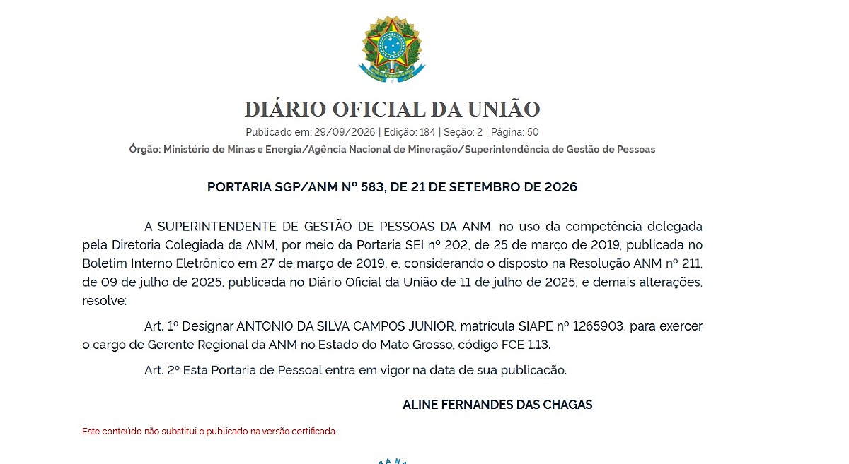 portaria, nomeação Antonio da Silva Campos Junior, Emanuelzinho