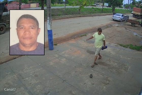 No detalhe, Fábio Vinicius de Campos Leite. Ao fundo, o suspeito de cometer o crime
