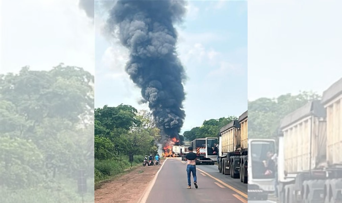 Colisão entre carretas deixa morto e interdita BR-364 em Rosário Oeste, MT