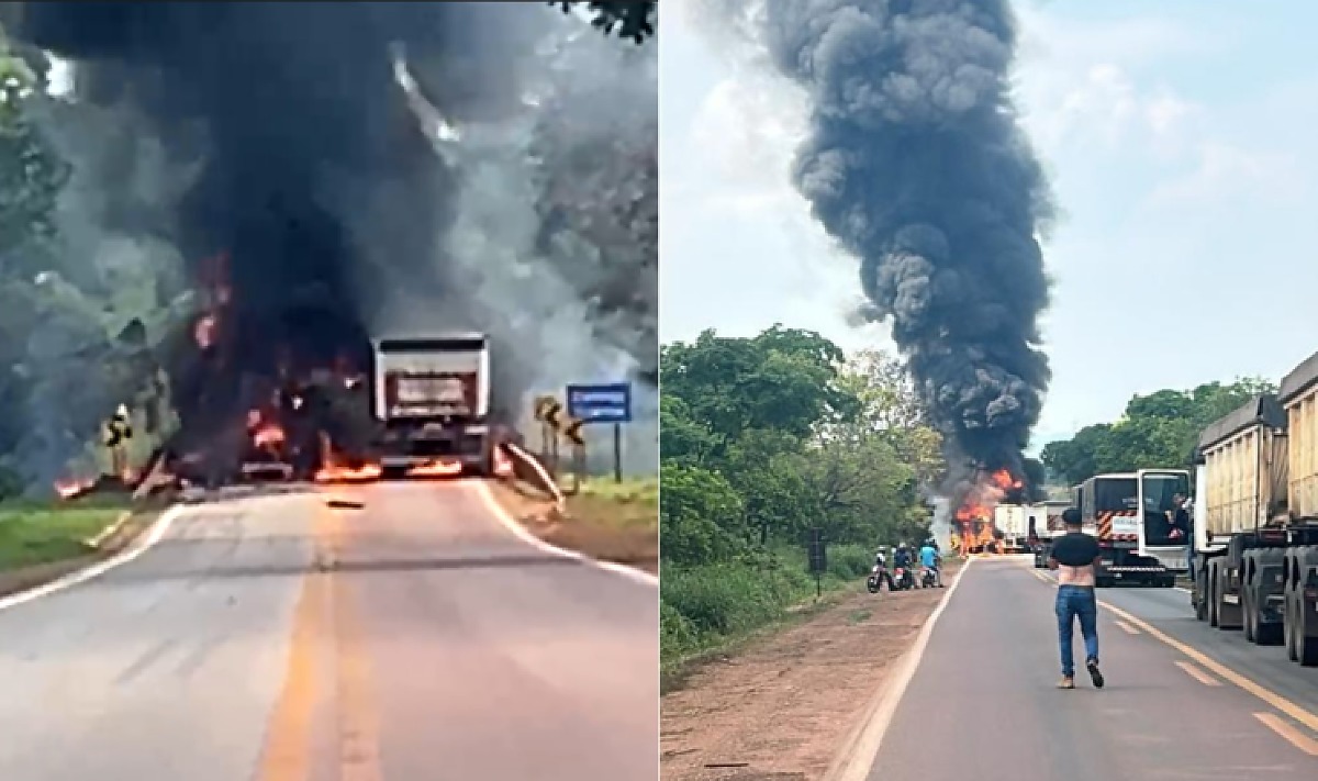 Colisão entre carretas deixa dois mortos na BR-364 em Rosário Oeste, MT