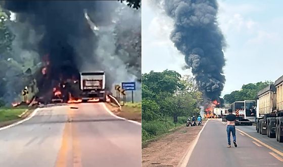 acidente, rosário oeste, br-364, caminhões em chamas