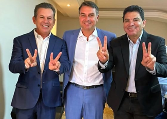 Mauro Mendes (UB), Flávio Bolsonaro (PL) e Cidinho Santos (PP)