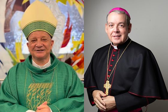 À direita, Dom Mário, arcebispo de Aparecida; à esquerda, Dom Wellington Queiroz, arcebispo de Cuiabá