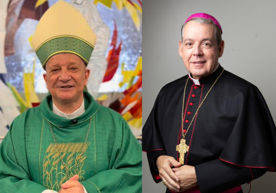 À direita, Dom Mário, arcebispo de Aparecida; à esquerda, Dom Wellington Queiroz, arcebispo de Cuiabá