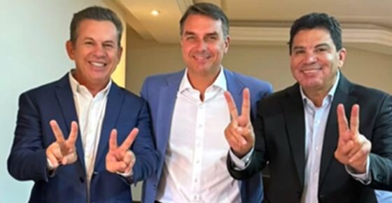 Mauro Mendes (UB), Flávio Bolsonaro (PL) e Cidinho Santos (PP)