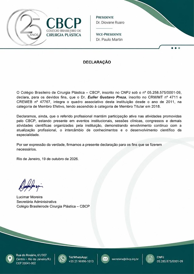  Declara&ccedil;&atilde;o Col&eacute;gio Brasileiro de Cirurgia Pl&aacute;stica Euller Preza