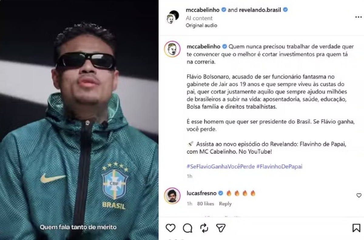 TSE manda Meta revisar retirada de vídeo de MC Cabelinho contra Flávio Bolsonaro